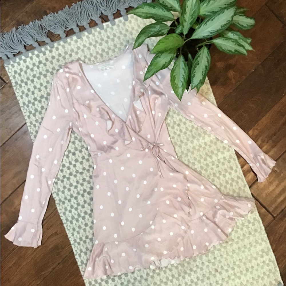 Urban Outfitters Blush Ruffle Wrap Mini Dress